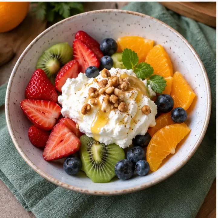 Fruta variada con queso fresco batido