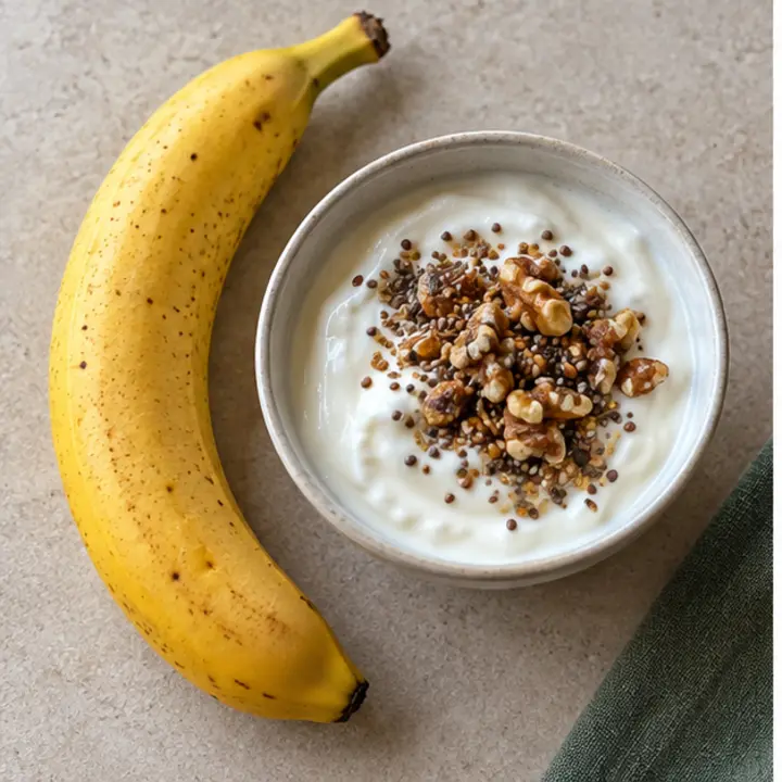 Plátano con yogur natural alto en proteína