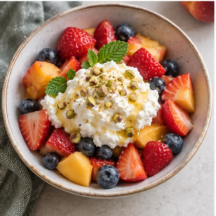 Fruta variada con queso fresco batido