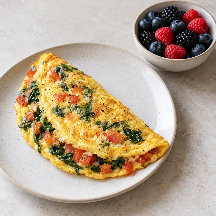 Tortilla de espinaca y tomate con aguacate y pan de centeno